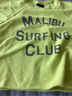 Anthropologie Neon Yellow "Malibu Surfing Club" Pullover Sweatshirt